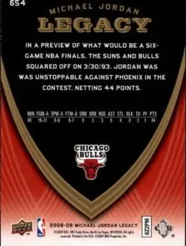 2008-09 Upper Deck Michael Jordan Legacy Collection #654 - Michael Jordan - Chicago Bulls - Back