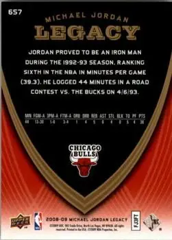 2008-09 Upper Deck Michael Jordan Legacy Collection #657 - Michael Jordan - Chicago Bulls - Back 2008-09 Upper Deck Michael Jordan Legacy Collection #657 - Michael Jordan - Chicago Bulls - Back