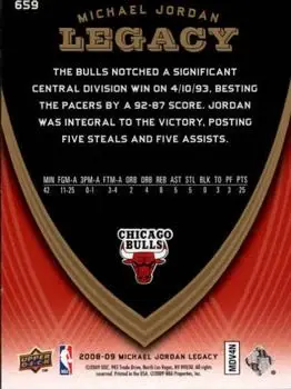 2008-09 Upper Deck Michael Jordan Legacy Collection #659 - Michael Jordan - Chicago Bulls - Back 2008-09 Upper Deck Michael Jordan Legacy Collection #659 - Michael Jordan - Chicago Bulls - Back