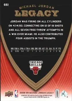 2008-09 Upper Deck Michael Jordan Legacy Collection #661 - Michael Jordan - Chicago Bulls - Back