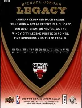2008-09 Upper Deck Michael Jordan Legacy Collection #681 - Michael Jordan - Chicago Bulls - Back