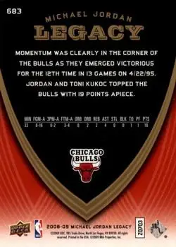 2008-09 Upper Deck Michael Jordan Legacy Collection #683 - Michael Jordan - Chicago Bulls - Back