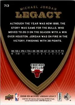 2008-09 Upper Deck Michael Jordan Legacy Collection #713 - Michael Jordan - Chicago Bulls - Back
