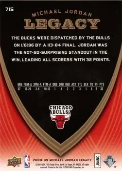 2008-09 Upper Deck Michael Jordan Legacy Collection #715 - Michael Jordan - Chicago Bulls - Back