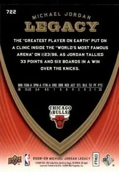 2008-09 Upper Deck Michael Jordan Legacy Collection #722 - Michael Jordan - Chicago Bulls - Back