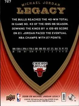 2008-09 Upper Deck Michael Jordan Legacy Collection #727 - Michael Jordan - Chicago Bulls - Back
