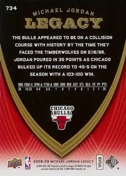 2008-09 Upper Deck Michael Jordan Legacy Collection #734 - Michael Jordan - Chicago Bulls - Back