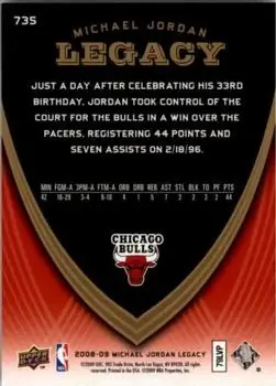 2008-09 Upper Deck Michael Jordan Legacy Collection #735 - Michael Jordan - Chicago Bulls - Back 2008-09 Upper Deck Michael Jordan Legacy Collection #735 - Michael Jordan - Chicago Bulls - Back