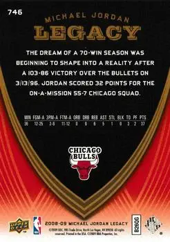 2008-09 Upper Deck Michael Jordan Legacy Collection #746 - Michael Jordan - Chicago Bulls - Back