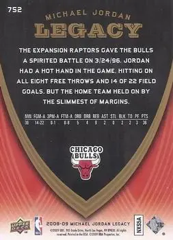 2008-09 Upper Deck Michael Jordan Legacy Collection #752 - Michael Jordan - Chicago Bulls - Back 2008-09 Upper Deck Michael Jordan Legacy Collection #752 - Michael Jordan - Chicago Bulls - Back