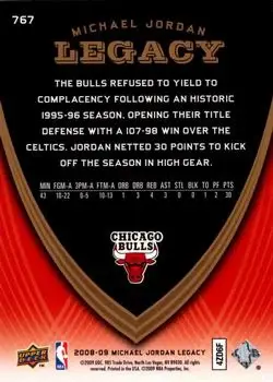 2008-09 Upper Deck Michael Jordan Legacy Collection #767 - Michael Jordan - Chicago Bulls - Back