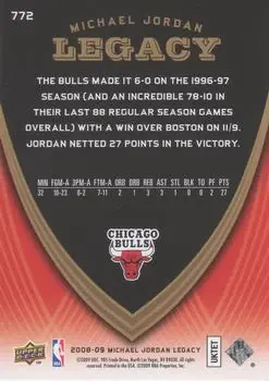 2008-09 Upper Deck Michael Jordan Legacy Collection #772 - Michael Jordan - Chicago Bulls - Back