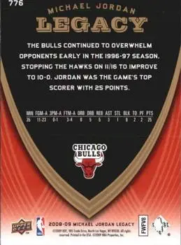 2008-09 Upper Deck Michael Jordan Legacy Collection #776 - Michael Jordan - Chicago Bulls - Back 2008-09 Upper Deck Michael Jordan Legacy Collection #776 - Michael Jordan - Chicago Bulls - Back