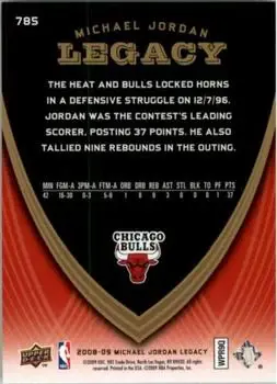2008-09 Upper Deck Michael Jordan Legacy Collection #785 - Michael Jordan - Chicago Bulls - Back 2008-09 Upper Deck Michael Jordan Legacy Collection #785 - Michael Jordan - Chicago Bulls - Back