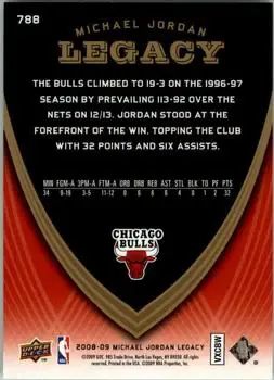2008-09 Upper Deck Michael Jordan Legacy Collection #788 - Michael Jordan - Chicago Bulls - Back