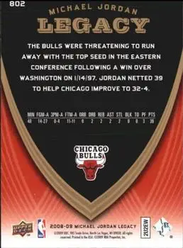 2008-09 Upper Deck Michael Jordan Legacy Collection #802 - Michael Jordan - Chicago Bulls - Back