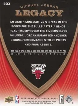 2008-09 Upper Deck Michael Jordan Legacy Collection #803 - Michael Jordan - Chicago Bulls - Back