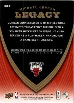 2008-09 Upper Deck Michael Jordan Legacy Collection #804 - Michael Jordan - Chicago Bulls - Back