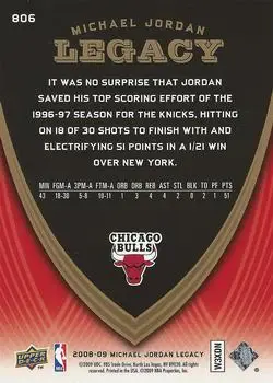 2008-09 Upper Deck Michael Jordan Legacy Collection #806 - Michael Jordan - Chicago Bulls - Back