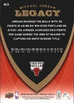 2008-09 Upper Deck Michael Jordan Legacy Collection #813 - Michael Jordan - Chicago Bulls - Back 2008-09 Upper Deck Michael Jordan Legacy Collection #813 - Michael Jordan - Chicago Bulls - Back