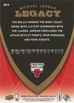 2008-09 Upper Deck Michael Jordan Legacy Collection #814 - Michael Jordan - Chicago Bulls - Back 2008-09 Upper Deck Michael Jordan Legacy Collection #814 - Michael Jordan - Chicago Bulls - Back