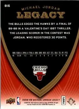 2008-09 Upper Deck Michael Jordan Legacy Collection #816 - Michael Jordan - Chicago Bulls - Back 2008-09 Upper Deck Michael Jordan Legacy Collection #816 - Michael Jordan - Chicago Bulls - Back