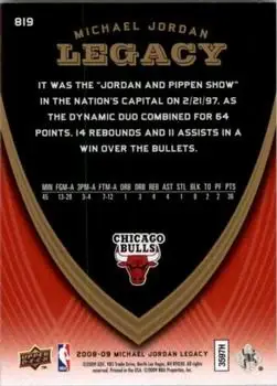 2008-09 Upper Deck Michael Jordan Legacy Collection #819 - Michael Jordan - Chicago Bulls - Back