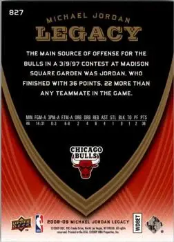 2008-09 Upper Deck Michael Jordan Legacy Collection #827 - Michael Jordan - Chicago Bulls - Back
