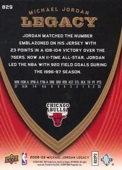 2008-09 Upper Deck Michael Jordan Legacy Collection #829 - Michael Jordan - Chicago Bulls - Back