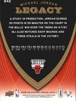 2008-09 Upper Deck Michael Jordan Legacy Collection #842 - Michael Jordan - Chicago Bulls - Back
