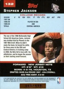 2000-01 Bowman's Best #132 - Stephen Jackson - New Jersey Nets - Back