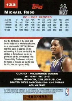 2000-01 Bowman's Best #133 - Michael Redd - Milwaukee Bucks - Back 2000-01 Bowman's Best #133 - Michael Redd - Milwaukee Bucks - Back