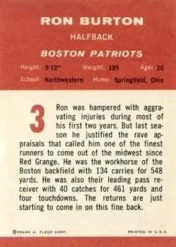 1963 Fleer #3 - Ron Burton - Boston Patriots - Back