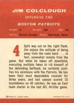 1963 Fleer #4 - Jim Colclough - Boston Patriots - Back