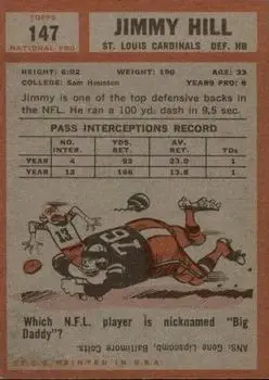 1962 Topps #147 - Jimmy Hill - St. Louis Cardinals - Back