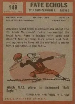 1962 Topps #149 - Fate Echols - St. Louis Cardinals - Back