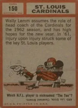 1962 Topps #150 - Card #150 - St. Louis Cardinals - Back