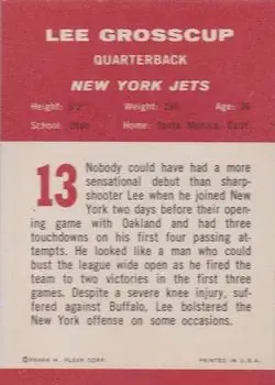 1963 Fleer #13 - Lee Grosscup - New York Jets - Back