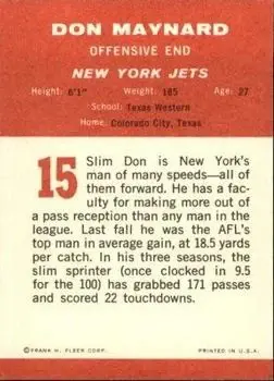 1963 Fleer #15 - Don Maynard - New York Jets - Back