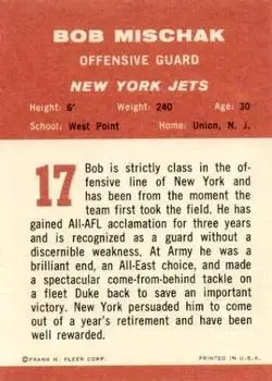 1963 Fleer #17 - Bob Mischak - New York Jets - Back