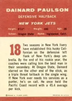 1963 Fleer #18 - Dainard Paulson - New York Jets - Back