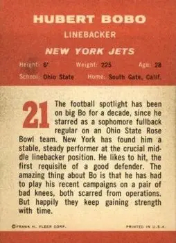 1963 Fleer #21 - Hubert Bobo - New York Jets - Back