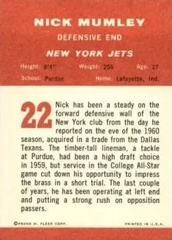 1963 Fleer #22 - Nick Mumley - New York Jets