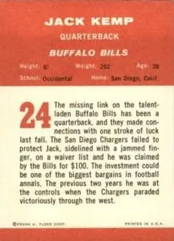 1963 Fleer #24 - Jack Kemp - Buffalo Bills