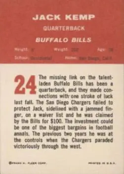 1963 Fleer #24 - Jack Kemp - Buffalo Bills