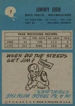 1964 Philadelphia #7 - Jimmy Orr - Baltimore Colts - Back