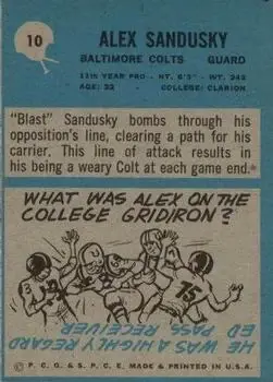 1964 Philadelphia #10 - Alex Sandusky - Baltimore Colts - Back