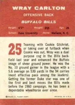 1963 Fleer #25 - Wray Carlton - Buffalo Bills