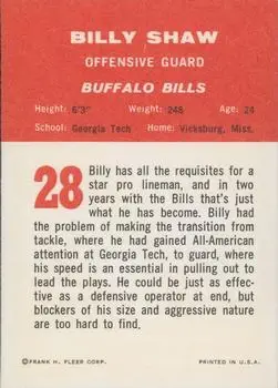 1963 Fleer #28 - Billy Shaw - Buffalo Bills
