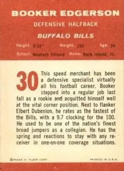 1963 Fleer #30 - Booker Edgerson - Buffalo Bills